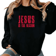 thumbnail image 1 of Women Jesus Is The Reason Graphic Casual Tee Christian Religious T Shirt Top Inspirational Red Distressed Round-neck long-sleeved Black S-3XL, 1 of 6