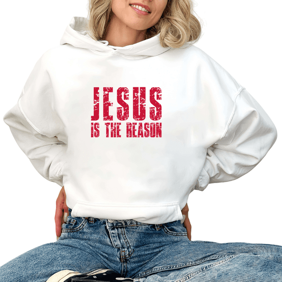 Women Jesus Is The Reason Graphic Beautiful Tee Christian Religious T Shirt Top Inspirational Red Distressed Hooded long-sleeved White S-2XL