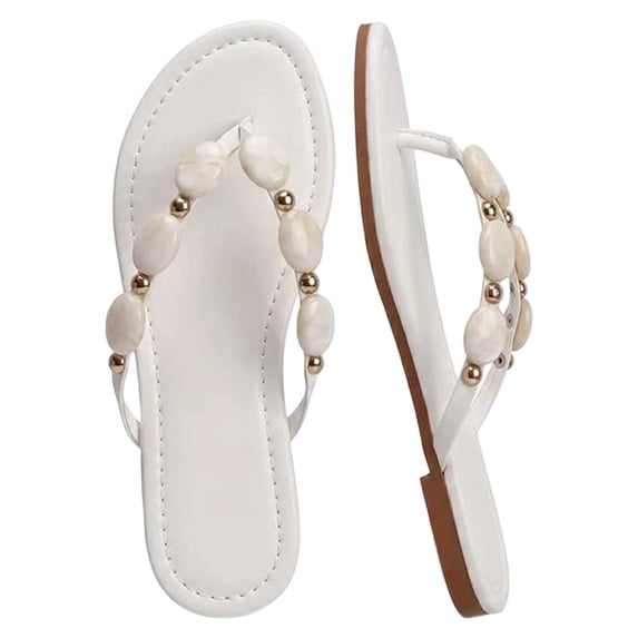 Women Jewelled Flip Flops Thong Strap Open Round Toe Comfy on Flats Sandals Casual Summer Beach Slippers