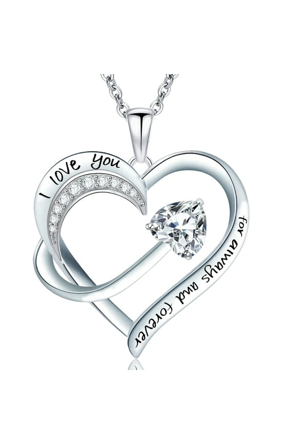 Women Jewelry 18k White Gold Plated Engraved Words Love Heart Pendant Necklace