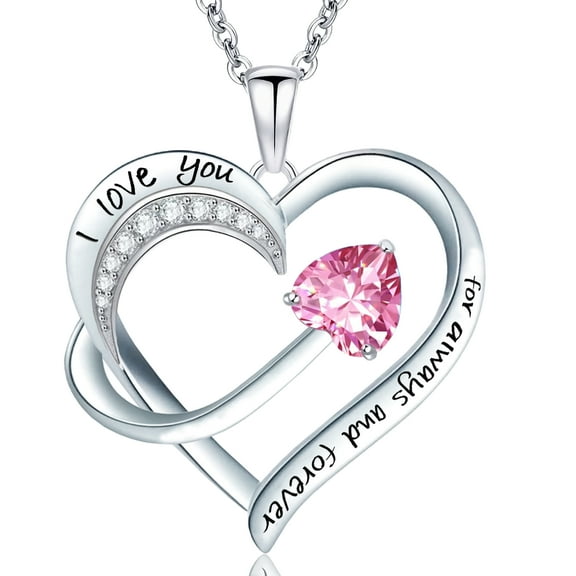 Women Jewelry 18k White Gold Plated Engraved Words Love Heart Pendant Necklace