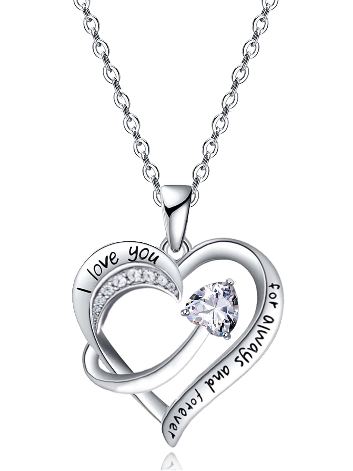 Women Jewelry 18k White Gold Plated Engraved Words Love Heart Pendant ...