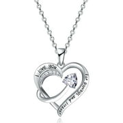EMMA MANOR EM Women Jewelry 18k White Gold Plated Engraved Words Love Heart Pendant Necklace