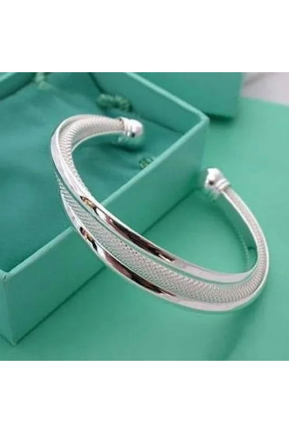 Women Jewelry 925 Sterling Silver Hypotenuse Network Bangles Cuff Bracelets