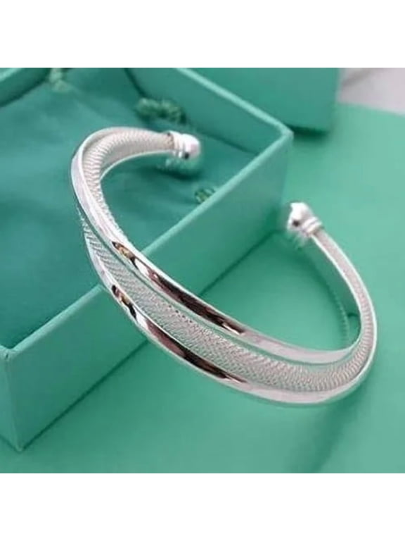 Women Jewelry 925 Sterling Silver Hypotenuse Network Bangles Cuff Bracelets