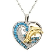 USYFAKGH Women Jewelry Necklace I Love You Mom Heart Dolphin Shaped Ocean Wave Rhinestone Pendant Necklace Heart Shaped Rhinestone Necklace Gift To Mother