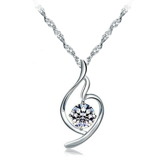 Women Jewelry White Gold Plated "I Love You"Cubic Zirconia Pendant Necklace, 18"