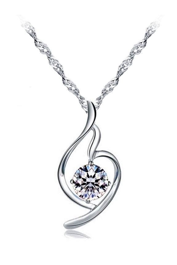 Women Jewelry White Gold Plated "I Love You"Cubic Zirconia Pendant Necklace, 18"