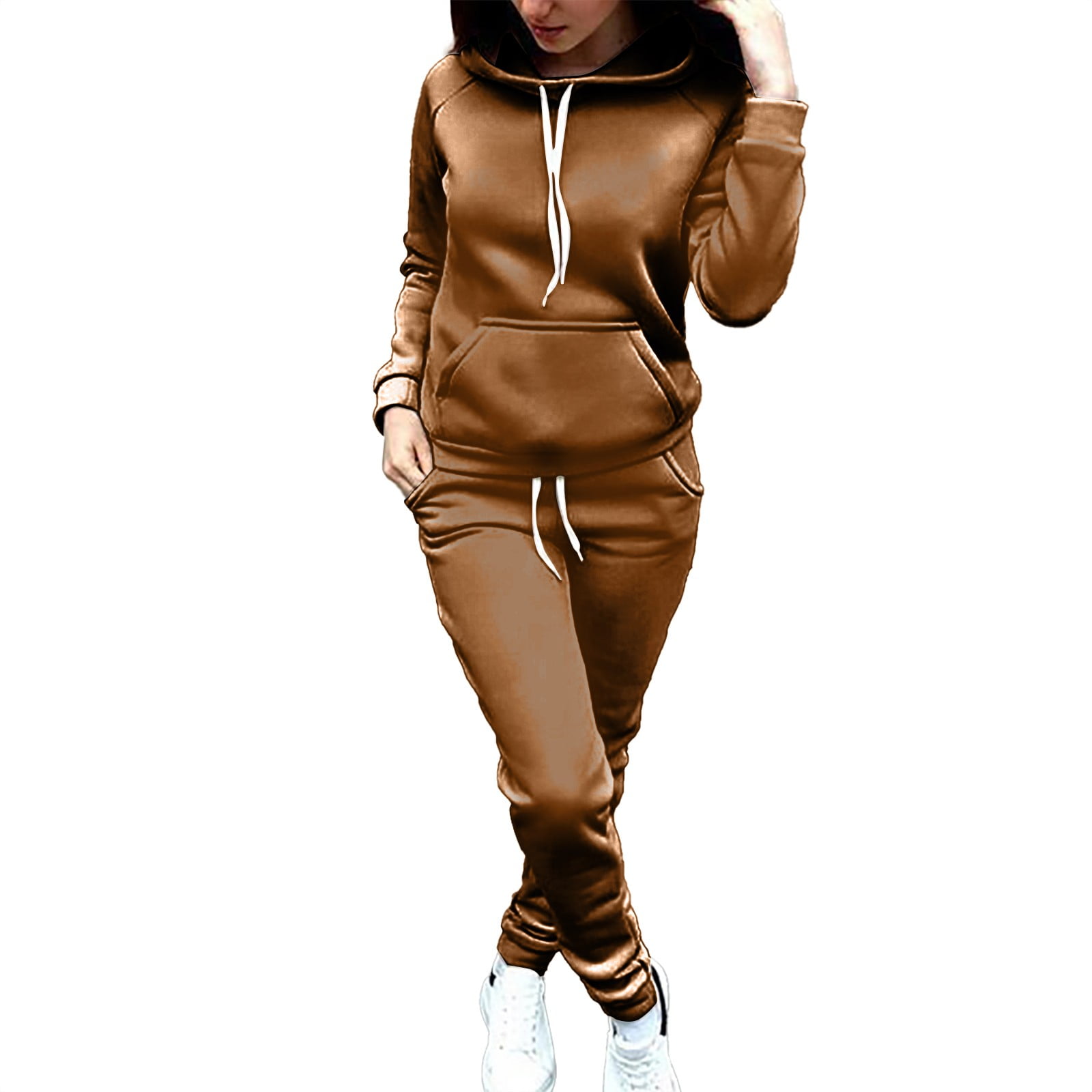 Women Jogger Outfit Suits 2 Piece Solid Color Fleece Solid Color Hooded Sweatsuits With Sports Suit Tracksuits Walmart