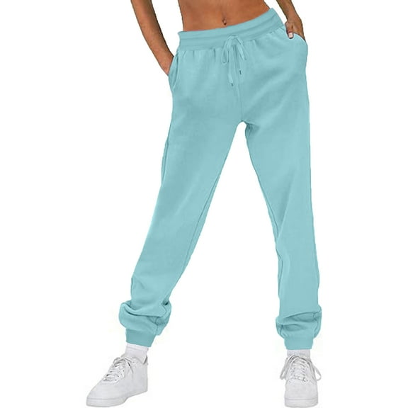 Women Jogger Pants with Pockets Drawstring High Waist Sweatpants Fleece Cinched Bottoms Cozy Lounge Trousers