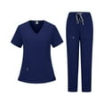thumbnail image 1 of Women Jogger Scrub Sets 2 Pieces 2026 Spring Summer V-Neck Scrub Top & Jogger Pant Stretch Nursing Workwear Quick Dry Medical Uniform with Multi Pocket for Nurse Esthetician Navy XL, 1 of 3