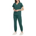 thumbnail image 1 of Women Jogger Scrub Sets 2 Pieces 2026 Spring Summer V-Neck Scrub Top and Jogger Pants Quick Dry Nursing Scrubs Set Stretch Medical Uniform Suits with Pockets Dark Green L, 1 of 5