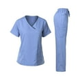 thumbnail image 1 of Women Jogger Scrub Sets 2 Pieces Comfortable V-Neck Scrub Top & Jogger Pant Quick Dry Nursing Scrubs Set Stretch Medical Uniform with Pockets Light Blue M, 1 of 4