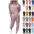 thumbnail image 1 of Women Jogger Set Crew Neck Long Sleeve Pullover Tops Sports Pants Drawstring Soft Casual Loungewear Tracksuit Outfit Fall Pullover Long Sleeve Outfits XL, 1 of 5