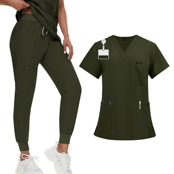 Women Jogger Sets Clinical Tops Pants Works Scrubs Clothes Spa Top Pants Nurse Doctor Dustproof Workwear