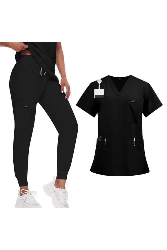 Women Jogger Sets Nursing Clothes Work Clothes Set Surgical Scrubs Set Works Scrubs Top+ Jogger Pants