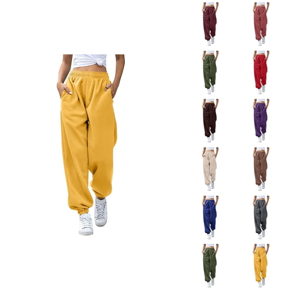 Women Joggers 2026 Fashion Elastic High Waist Breathable Relaxed Fit Sweat Pants Trousers with Pockets