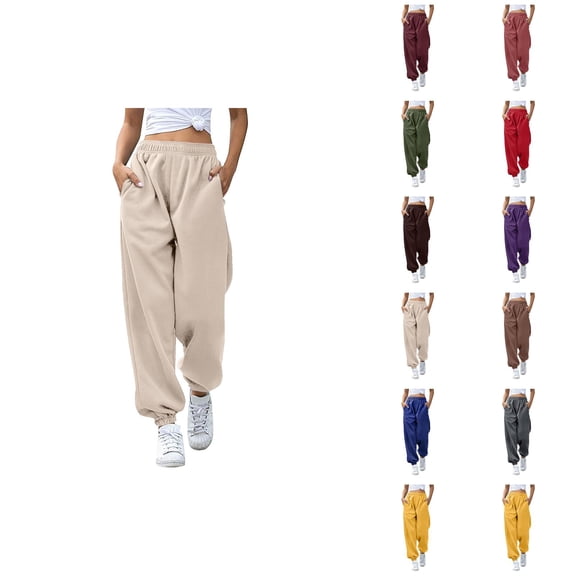 Women Joggers 2026 Fashion Elastic High Waist Breathable Relaxed Fit Sweat Pants Trousers with Pockets