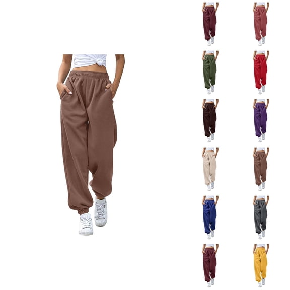Women Joggers 2026 Fashion Elastic High Waist Breathable Relaxed Fit Sweat Pants Trousers with Pockets