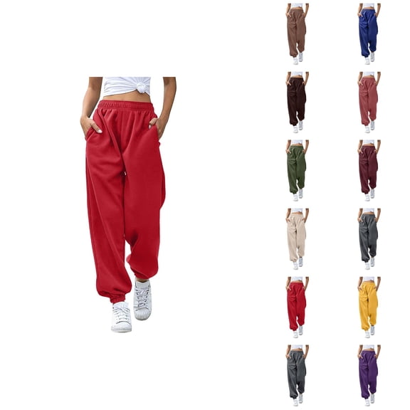 Women Joggers 2026 Fashion Elastic High Waist Relaxed Fit Breathable Sweat Pants with Pockets Trousers