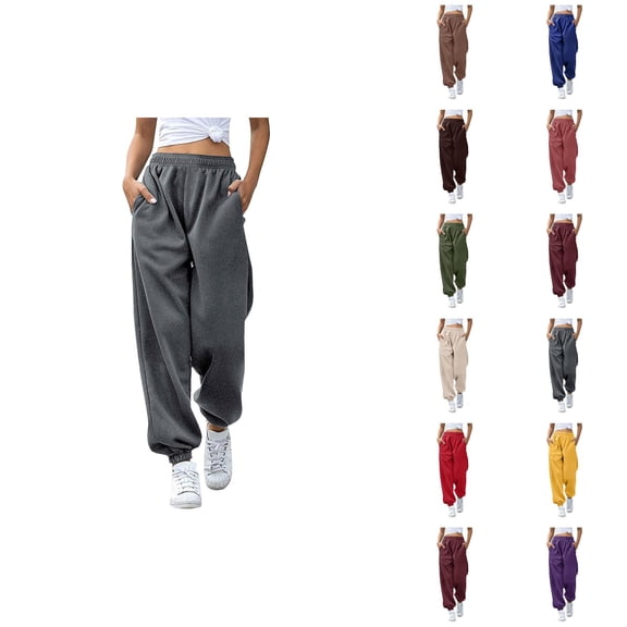 Women Joggers 2026 Fashion Elastic High Waist Relaxed Fit Breathable Sweat Pants with Pockets Trousers