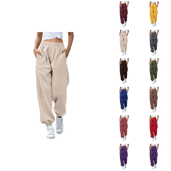 Women Joggers 2026 Trendy Elastic High Waist Breathable Relaxed Fit Sweat Pants Trousers with Pockets