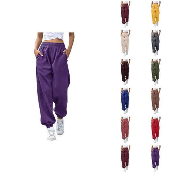 Women Joggers 2026 Trendy Elastic High Waist Breathable Relaxed Fit Sweat Pants Trousers with Pockets