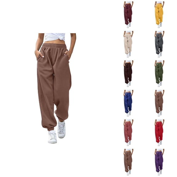 Women Joggers 2026 Trendy Elastic High Waist Breathable Relaxed Fit Sweat Pants Trousers with Pockets