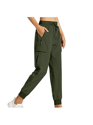 Women High Waisted Cargo Tapered Ankle Pants Stretch Fitted No Belt Combat Joggers  Sweatpants with 6 Pockets 