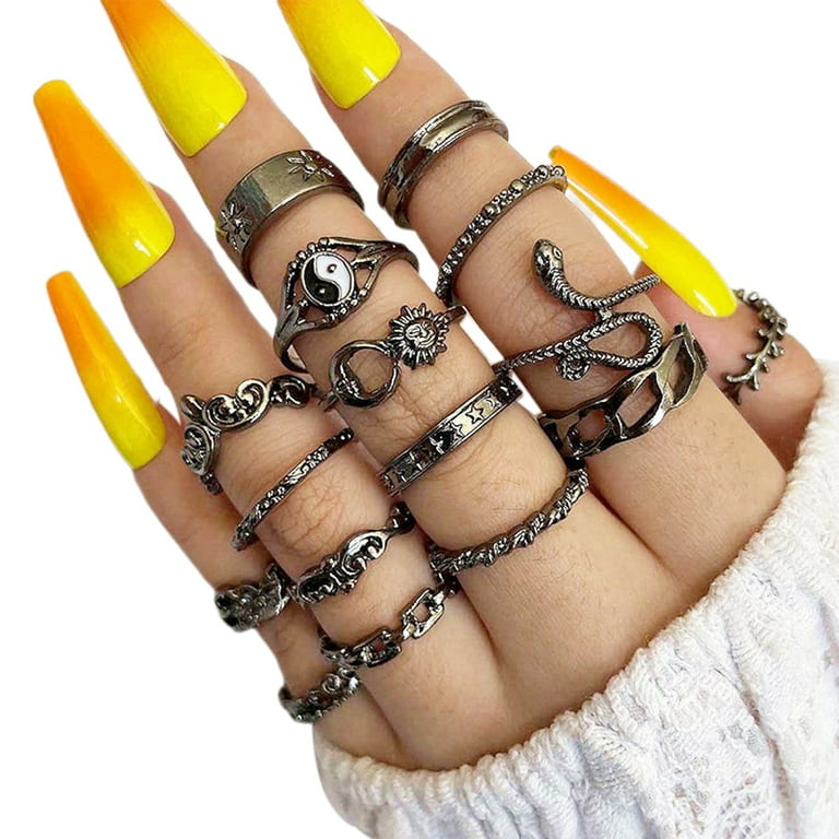 Women Joint Ring Set Vintage 16PCS Punk Gothic Finger Ring Knuckle Ring Jewelry