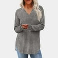 thumbnail image 1 of Women Jumpers Long Sleeve Tops Drawstring Button V Neck Casual Pullover Sweatshirt Spring Autumn Winter Tunic Clothes Gray XXL, 1 of 7