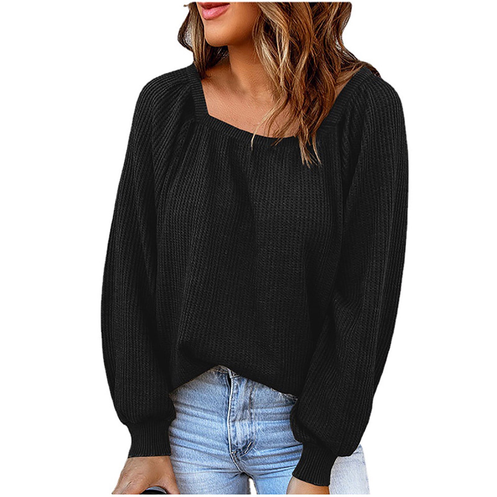 Women Jumpers and Sweaters Knitted Square Neck Long Sleeve Pullover Tops  Casual Loose Plain Blouses u0026 Shirts Ladies Autumn Jumpers Sweatshirt Size  M-3XL - Walmart.com