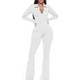 thumbnail image 1 of Women Jumpsuit Autumn Ladies Office Rompers Flare Pants Zipper Long Sleeve Turndown Collar Plus Size Jumpsuit, 1 of 6