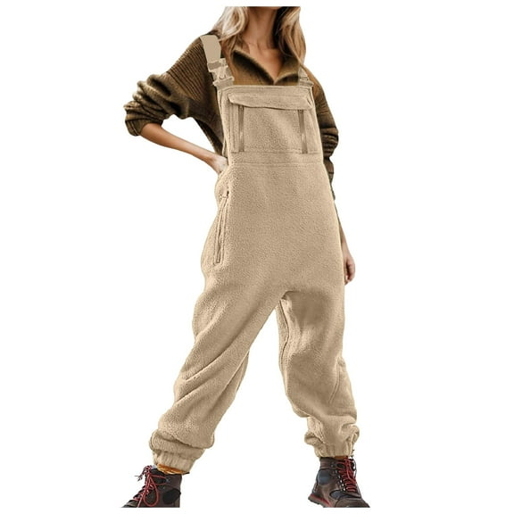 Women Jumpsuit Brushed Overalls Bibs And Adjustable Suspenders With Warm Winter Ski Pants Casual Rompers