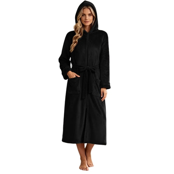 Women Jumpsuit Extra Long Hooded Long Sleeve Cozy Pocketed Solid Print Robe Loungewear L