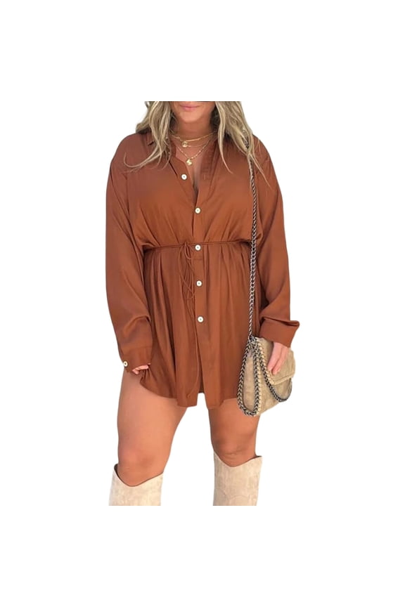 Women Jumpsuit, Long Sleeve Solid Color Turn-down Collar Button-down Shirt Bodysuit Streetwear