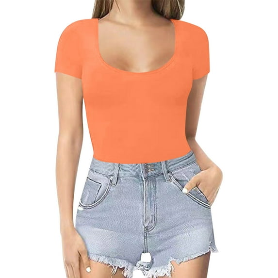 Women Jumpsuit Round Neck Short Sleeve Bodysuit Sexy Basic Solid Color Casual Rompers