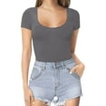thumbnail image 1 of Women Jumpsuit Round Neck Short Sleeve Bodysuit Sexy Basic Solid Color Casual Rompers, 1 of 6