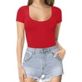 thumbnail image 1 of Women Jumpsuit Round Neck Short Sleeve Bodysuit Sexy Basic Solid Color Casual Rompers, 1 of 6