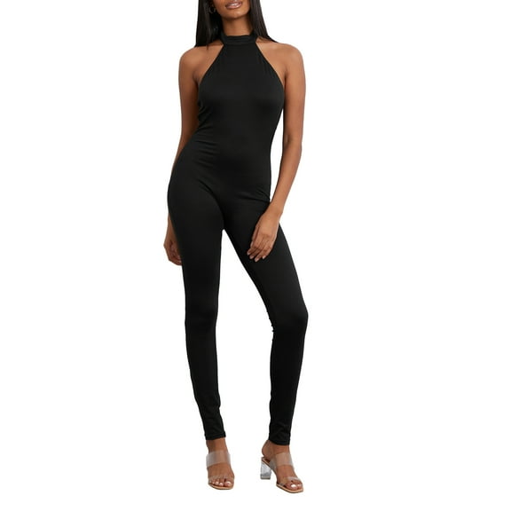 Women Jumpsuit, Sleeveless Halterneck Backless Solid Slim Long Romper Party Clubwear