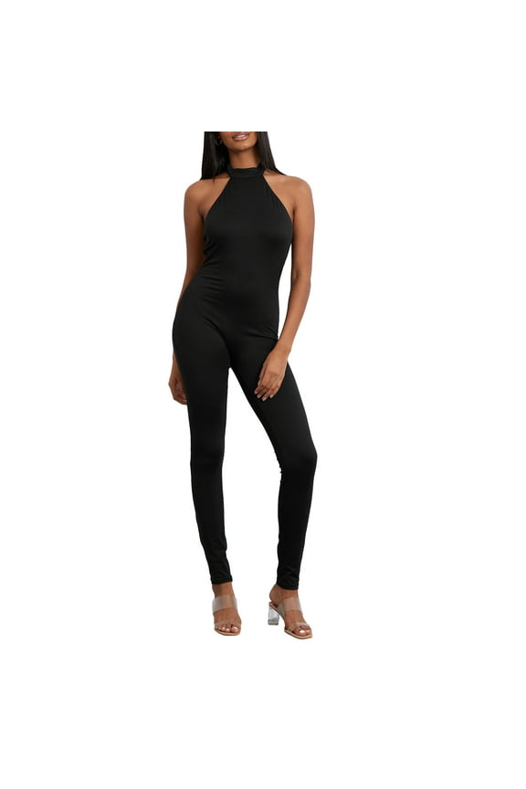 Women Jumpsuit, Sleeveless Halterneck Backless Solid Slim Long Romper Party Clubwear