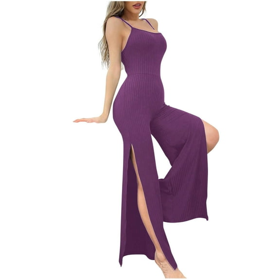 Women Jumpsuit Strapless Wide Leg Romper Split Leg Summer Outfit Casual Beach Party Clubwear Pants