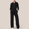thumbnail image 1 of Women Jumpsuit Womens Casual Long Sleeve Zipper Turn-down Collar Bodycon Solid Wide Legging Jumpsuit Rompers With Pocket Jumpsuits for Women Dressy,Dress Pants for Women, 1 of 8