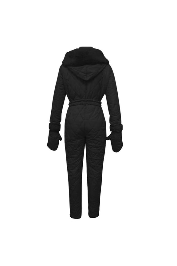 Women Jumpsuit Zipper Ski Suit Waterproof Insulated Fashion Casual Thick Hot Snowboard Skisuit Outdoor Sports Zipper Ski Suit Black S