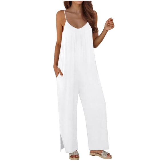 Women Jumpsuits 2026 Casual Sleeveless Spaghetti Strap Wide Leg Summer Beach Vacation Outfits