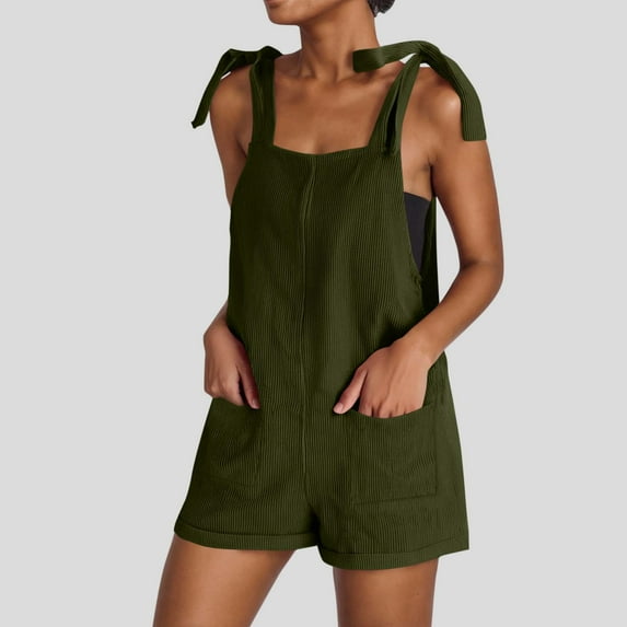 Women Jumpsuits on Under $5! Cagogo Women Casual Summer Rompers Overalls Tie Knot Strap Corduroy Shorts Jumpsuit Wide Leg Summer Casual One Piece Shortalls
