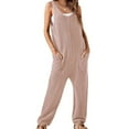 thumbnail image 1 of Women Jumpsuits & Playsuits Elegant Sleeveless Knit Romper Casual Loose Wide Leg Dungarees Suspender Bib Overalls Straight Pants Pocket Summer Playsuit for Holiday Beach, 1 of 7