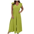 thumbnail image 1 of Women Jumpsuits & Playsuits Elegant V Neck Ruffle Sleeve Romper Loose Pleated Dungarees Wide Leg Graffic Bib Overalls Summer Baggy Sleeveless Playsuit Straight Pants, 1 of 4