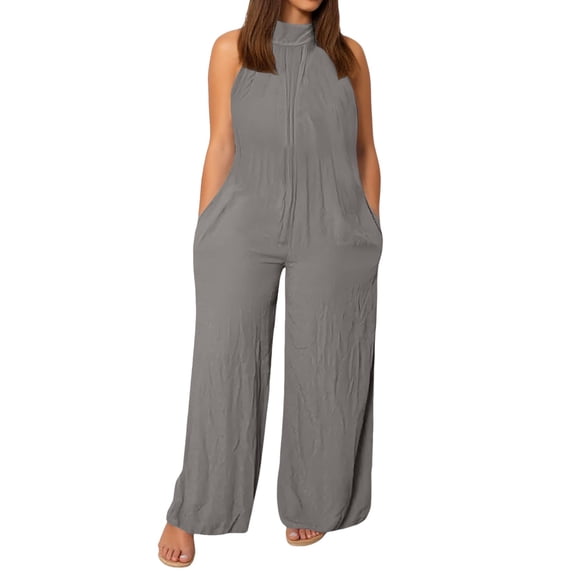 Women Jumpsuits Sleeveless Loose Solid Stretchable Wide Leg with Pockets All Season Casual Wear