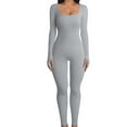 thumbnail image 1 of Women Jumpsuits Solid Color Square Neck Long Sleeve Long Rompers Spring Autumn Skinny One-Piece, 1 of 3